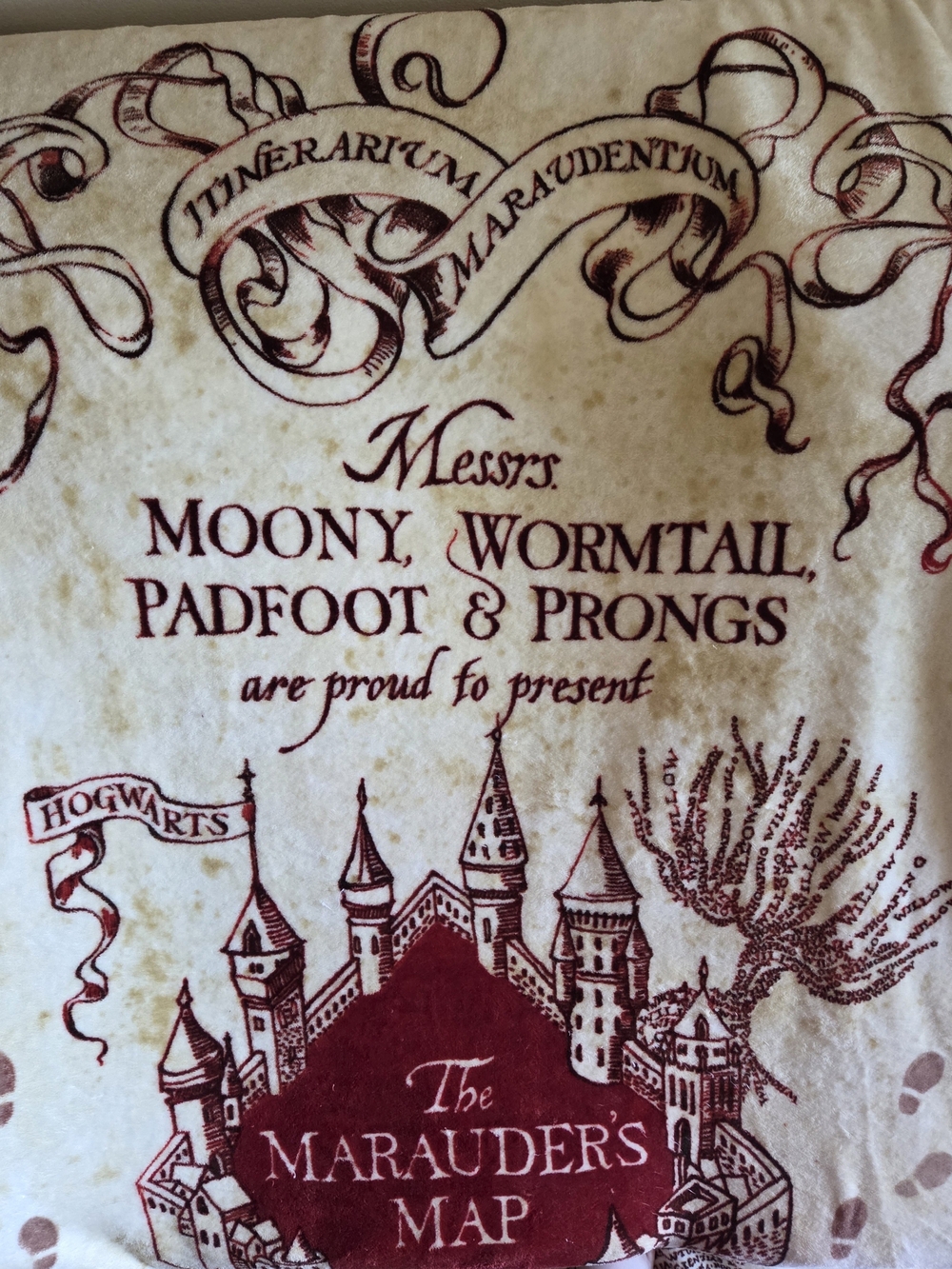 Jay Franco Harry Potter Marauder's Map Throw Blanket Beige/Maroon 50x60